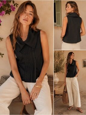 Rinascimento Sleeveless Pleated Collar Top Large Black